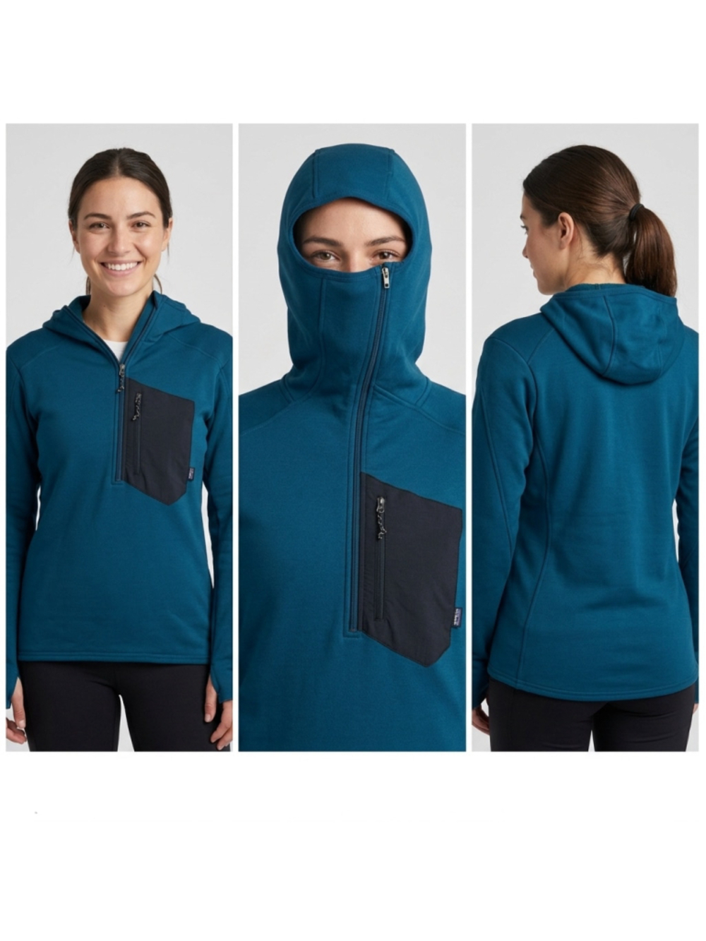 90’s Patagonia R1 Pullover Hoodie Sz Small Blue Full Zip Face Mask Balaclava US